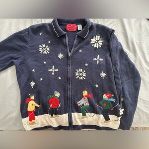 HolidayLodge by Northcrest sweater, blue, size 14W-16W (1X)